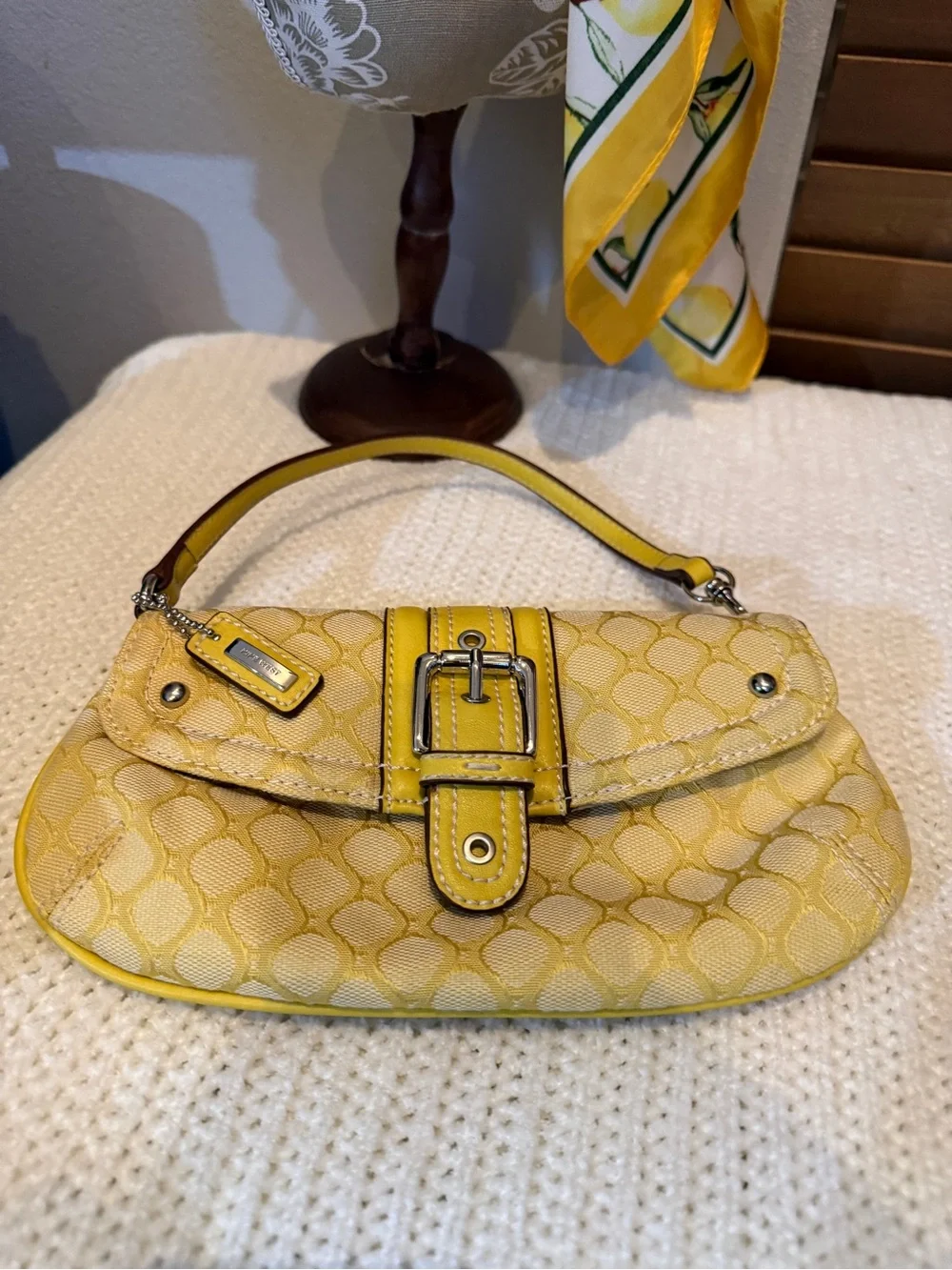 Nine West Yellow Patterned Buckle Shoulder Bag